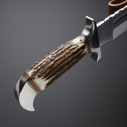 Premium Bowie Hunting Knife with Stag Handle & Leather Sheath Knives Craft