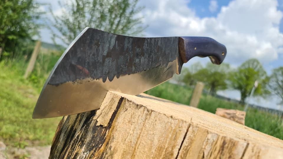 🔪 Handmade Cleaver Knife – 1095 Steel, Blue Micarta Handle & Leather Sheath Knives Craft