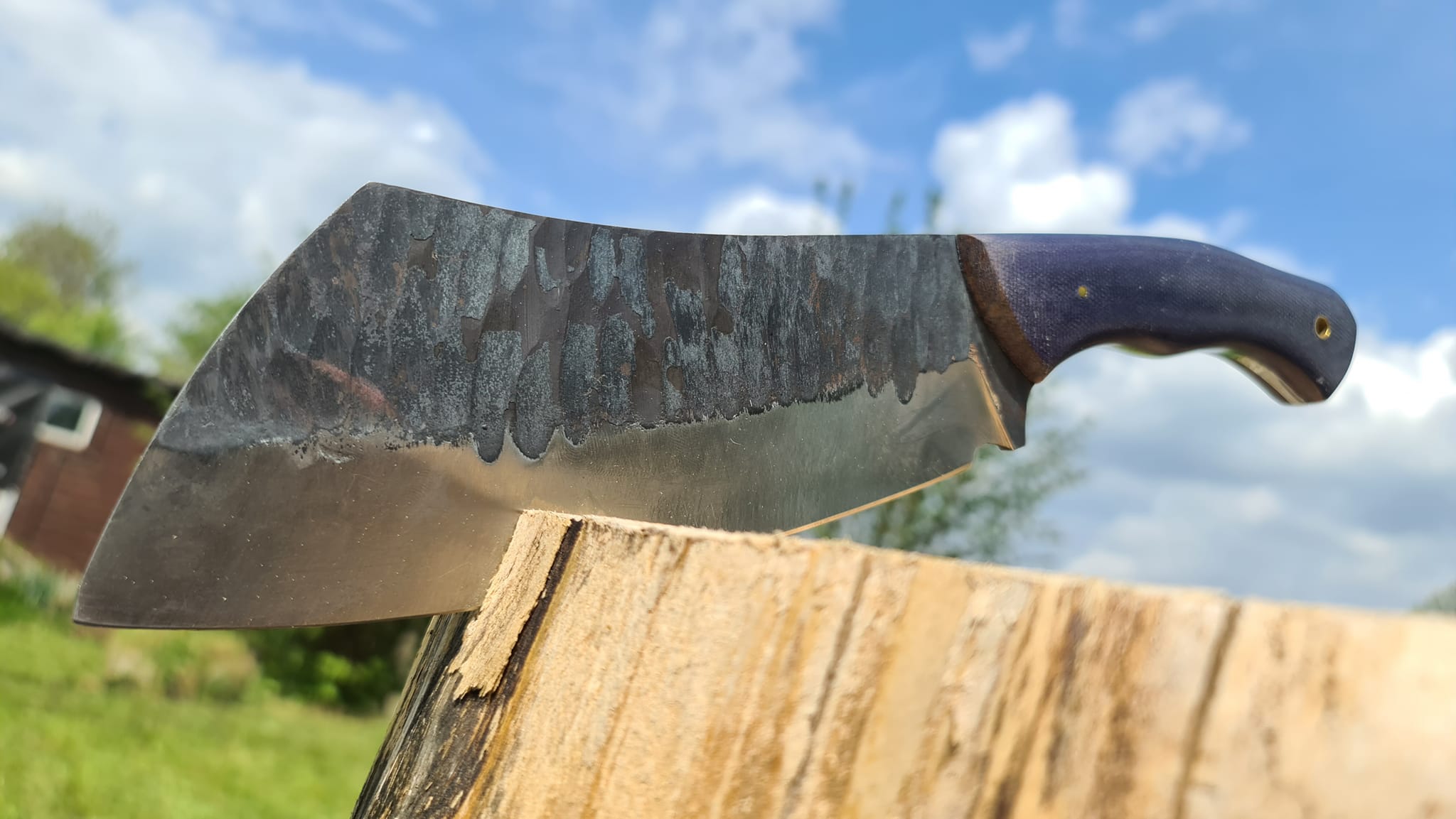 🔪 Handmade Cleaver Knife – 1095 Steel, Blue Micarta Handle & Leather Sheath Knives Craft