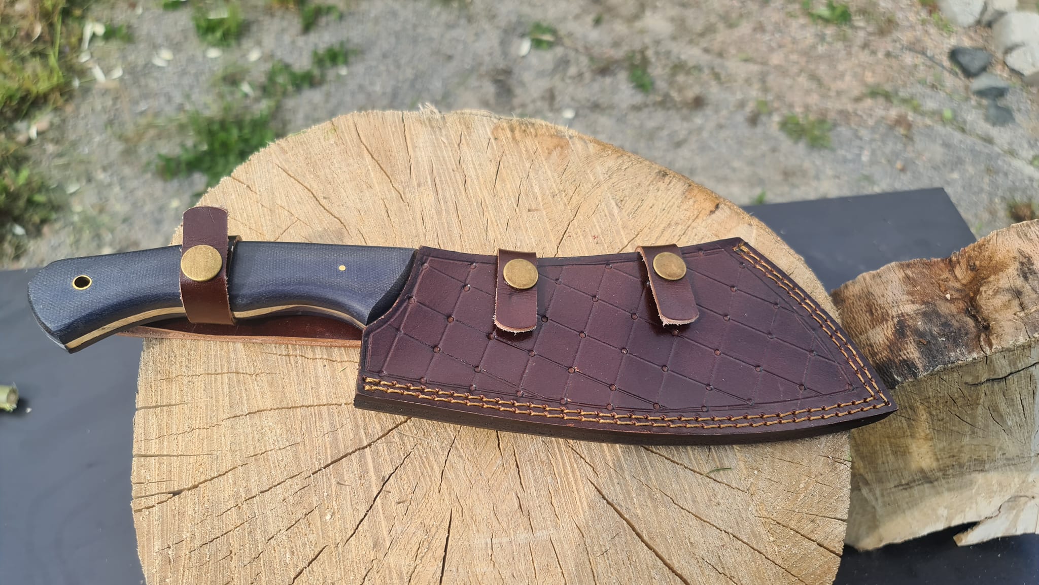 🔪 Handmade Cleaver Knife – 1095 Steel, Blue Micarta Handle & Leather Sheath Knives Craft