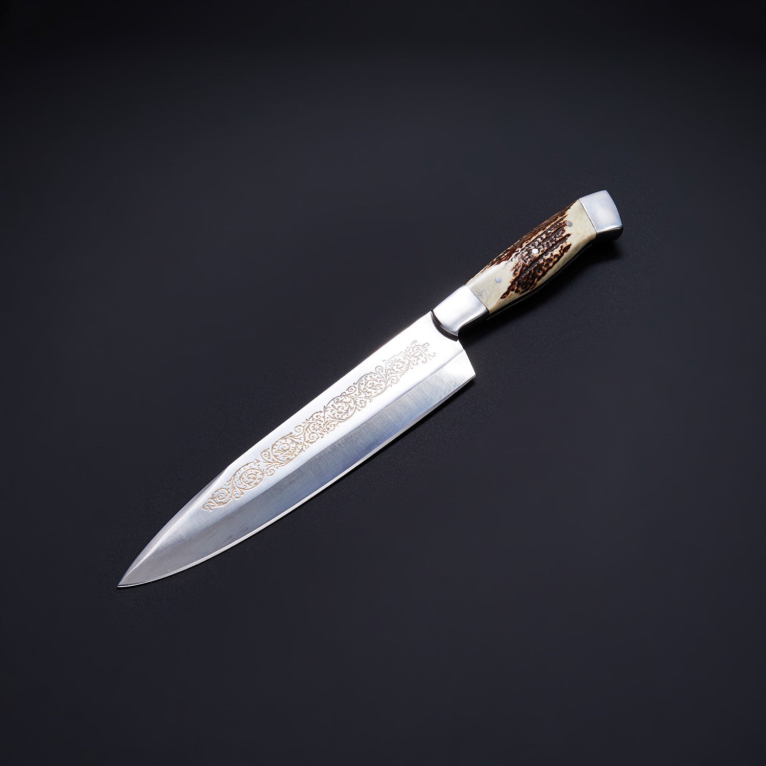 Handcrafted Chef Knife with Stag Handle &amp; Engraved Blade Knives Craft