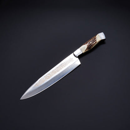 Handcrafted Chef Knife with Stag Handle &amp; Engraved Blade Knives Craft