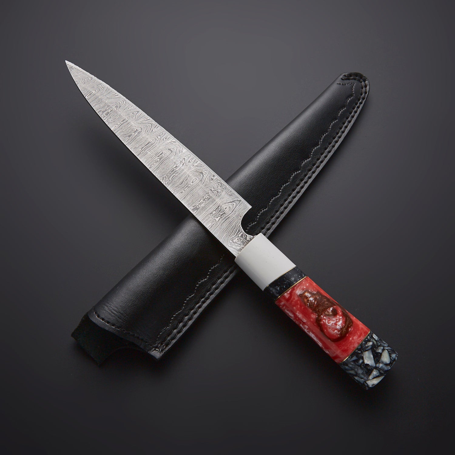 Hand-Forged Damascus Steel Chef Knife – Resin & Marble Handle | Professional Kitchen Blade Knives Craft