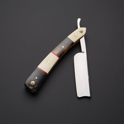 Damascus Steel Straight Razor Folding Knife Elegant Wooden Handle, Leather Sheath Knives Craft