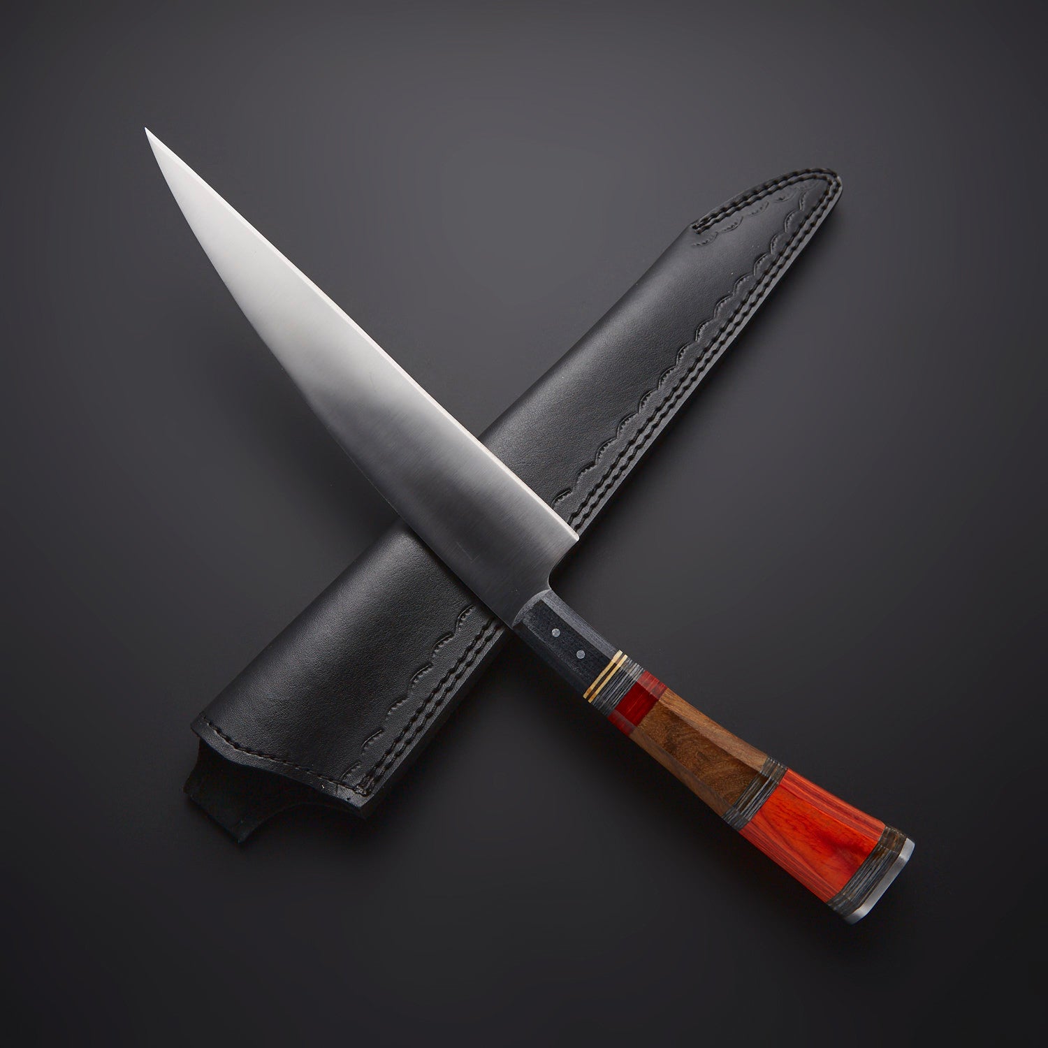 Handcrafted Chef Knife with Red &amp; Wood Handle + Leather Sheath Knives Craft