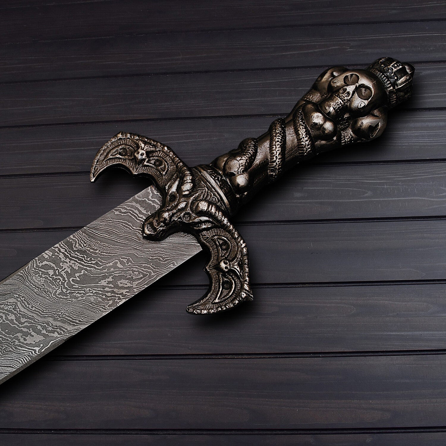Handmade Damascus Steel Long Sword with Leather Sheath Knives Craft