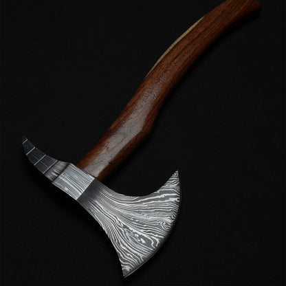 Hand-Forged Damascus Steel Viking Axe – Hardwood Handle with Leather Sheath Knives Craft