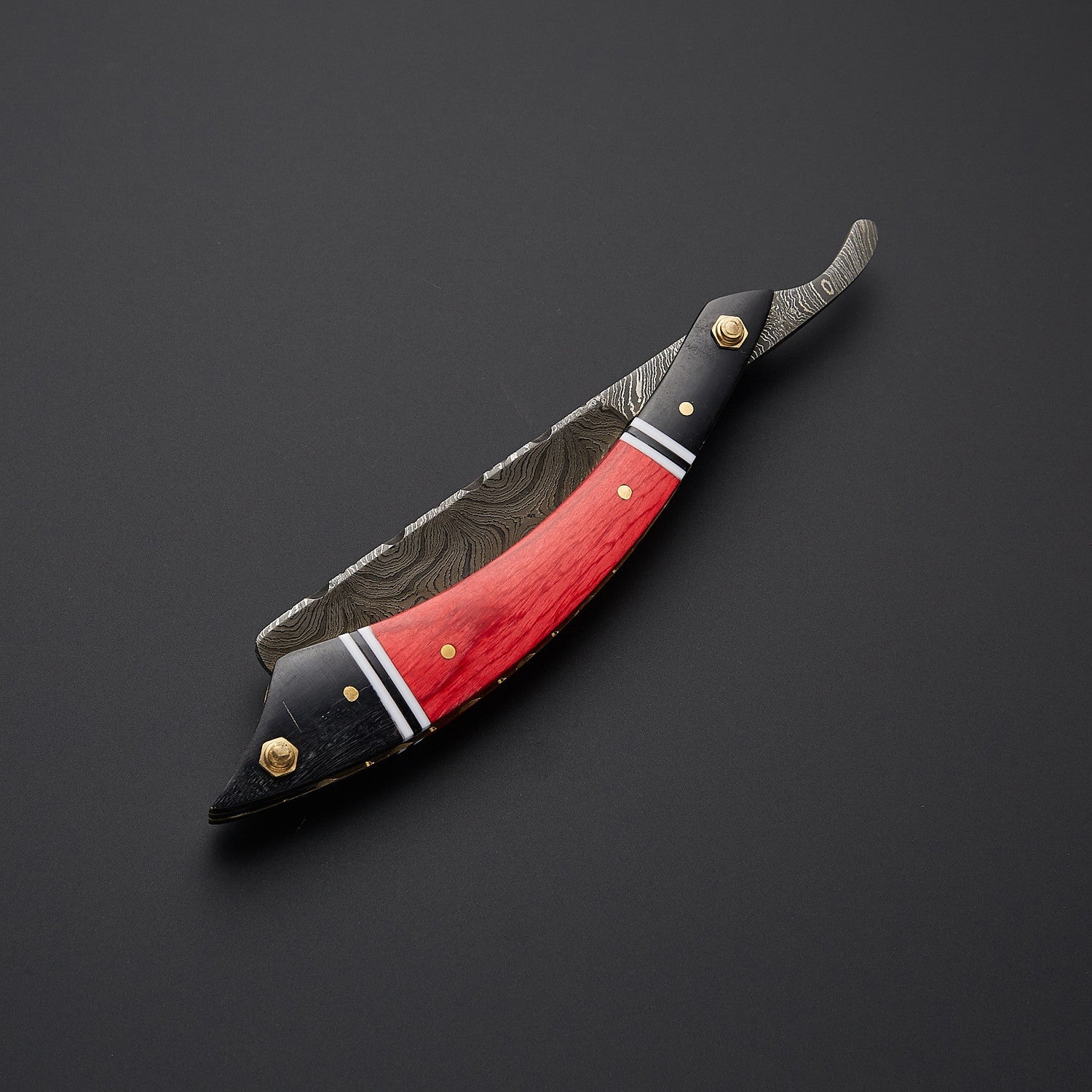 Damascus Steel Straight Razor Folding Knife Vibrant Wooden Handle, Leather Sheath Knives Craft