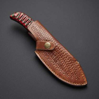 Handcrafted Chef Knife with Textured Blade &amp; Red-Green Handle Knives Craft
