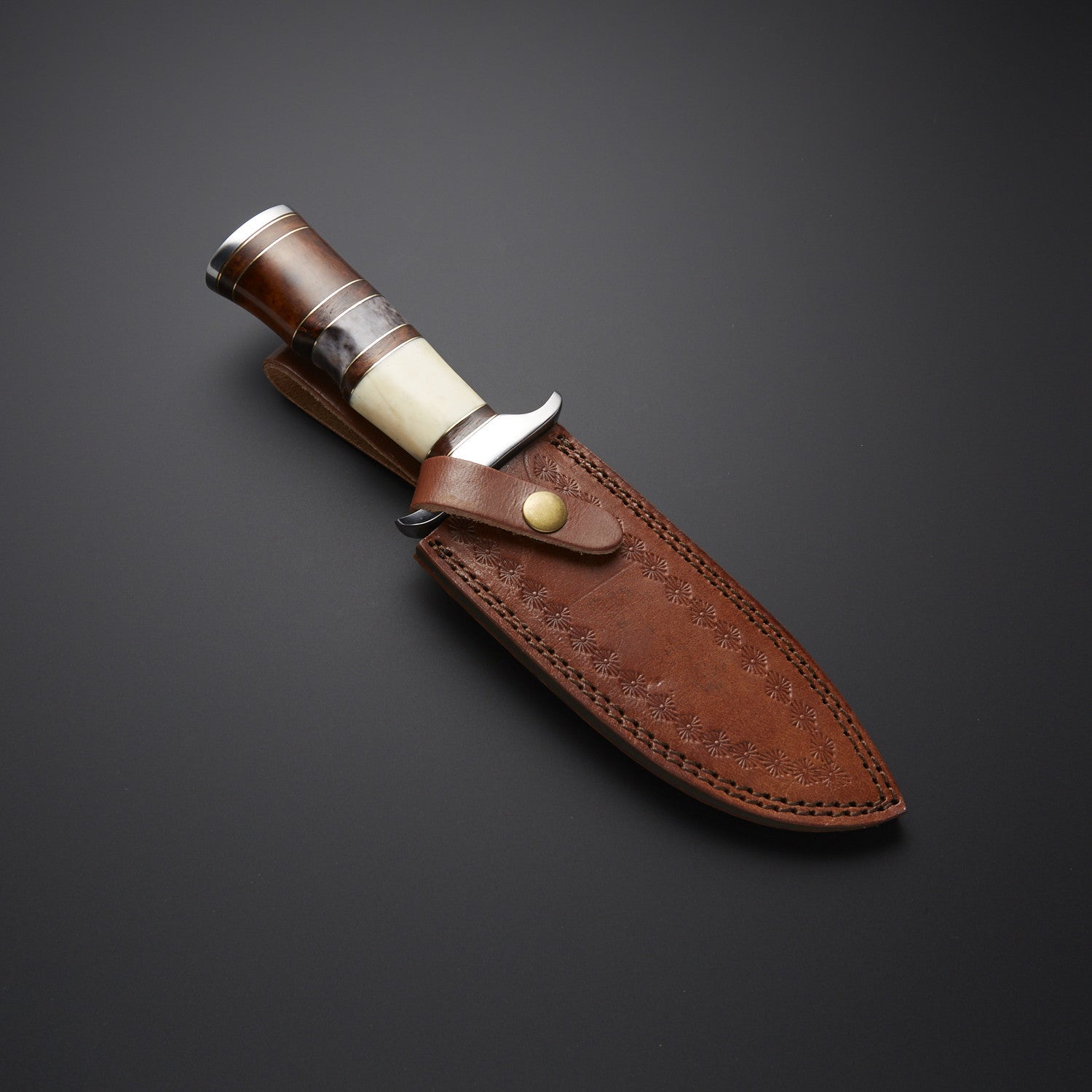 Custom Handmade Hunting Knife with Bone &amp; Wood Handle + Leather Sheath Knives Craft