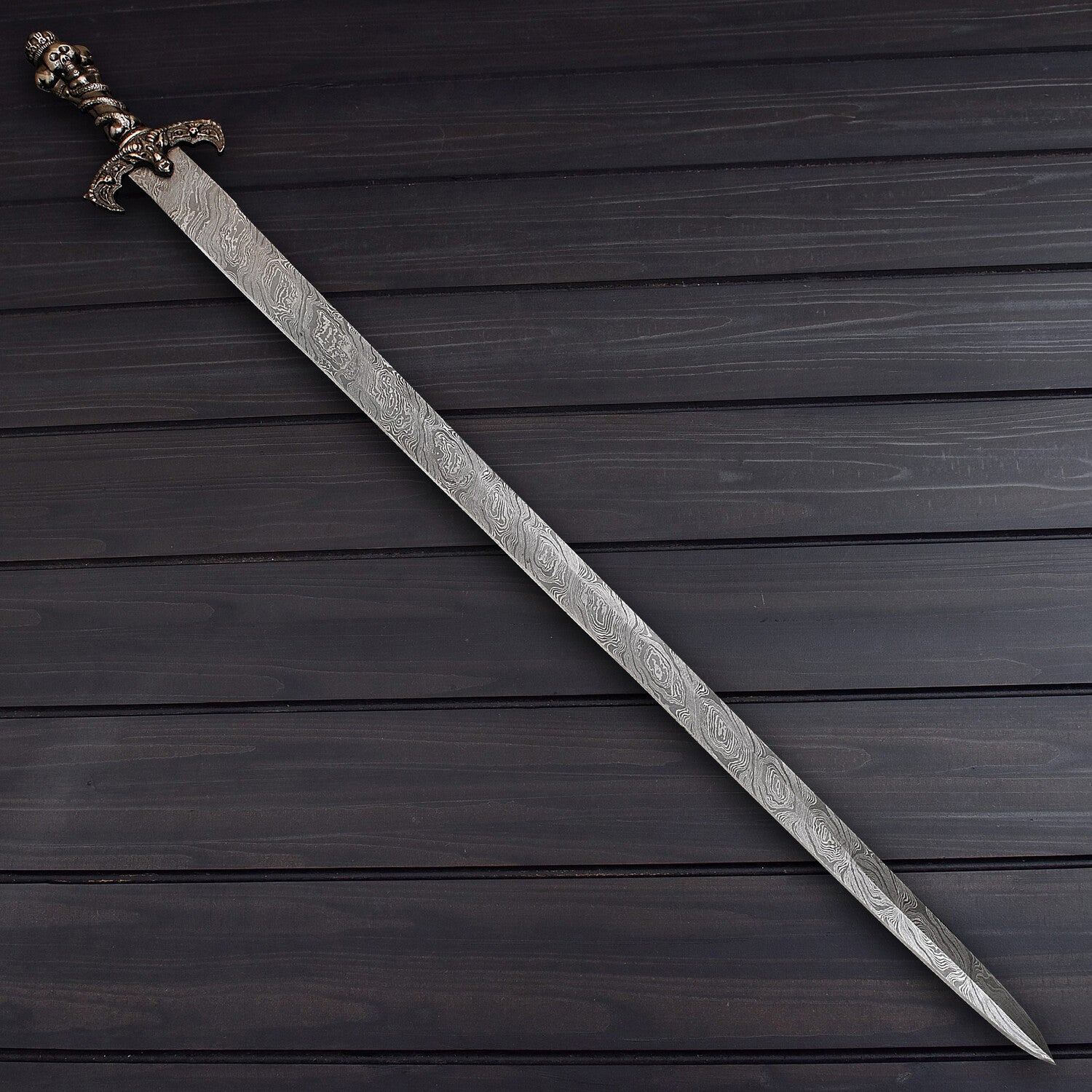 Handmade Damascus Steel Long Sword with Leather Sheath Knives Craft