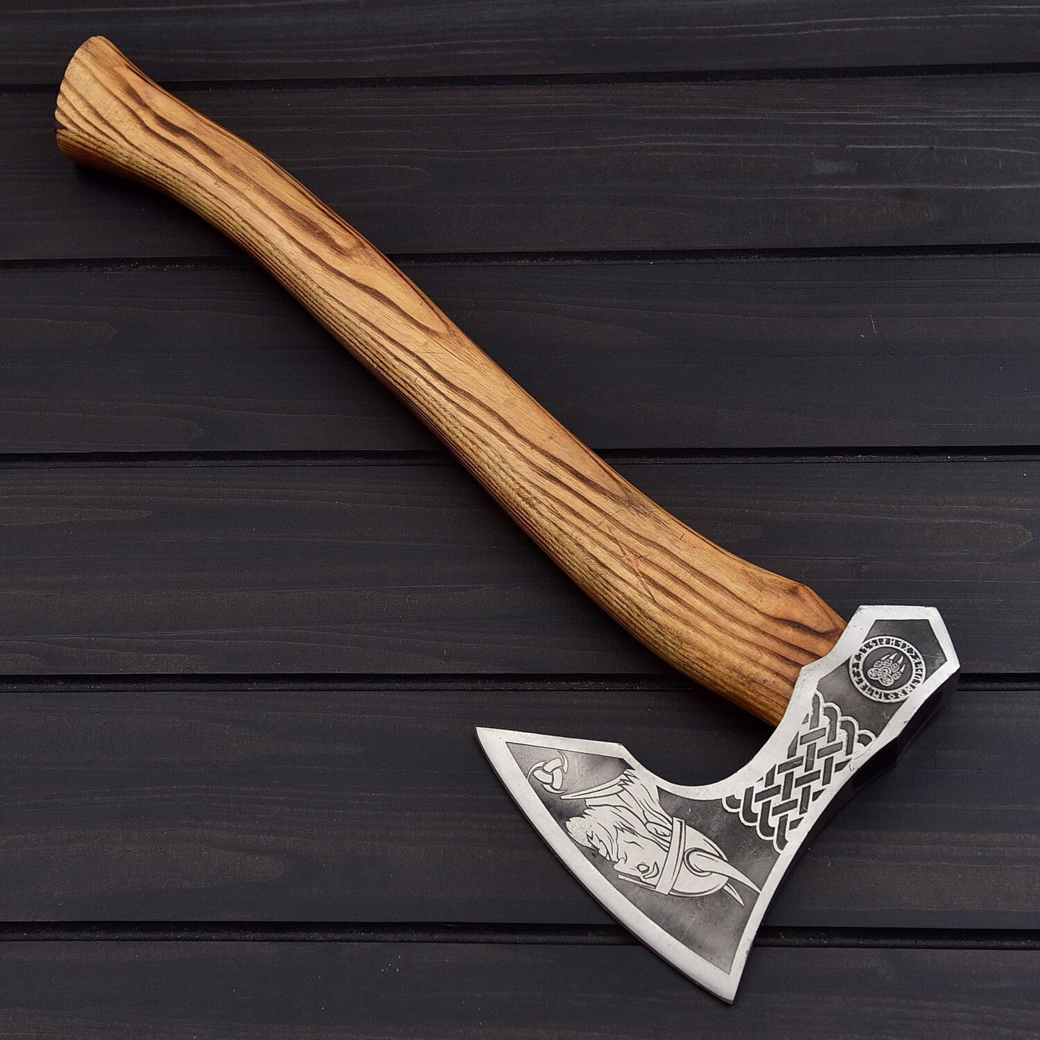 Handcrafted Viking Axe with Engraved Blade & Wooden Handle 🪓 knivescraft
