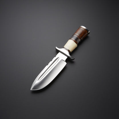 Custom Handmade Hunting Knife with Bone &amp; Wood Handle + Leather Sheath Knives Craft