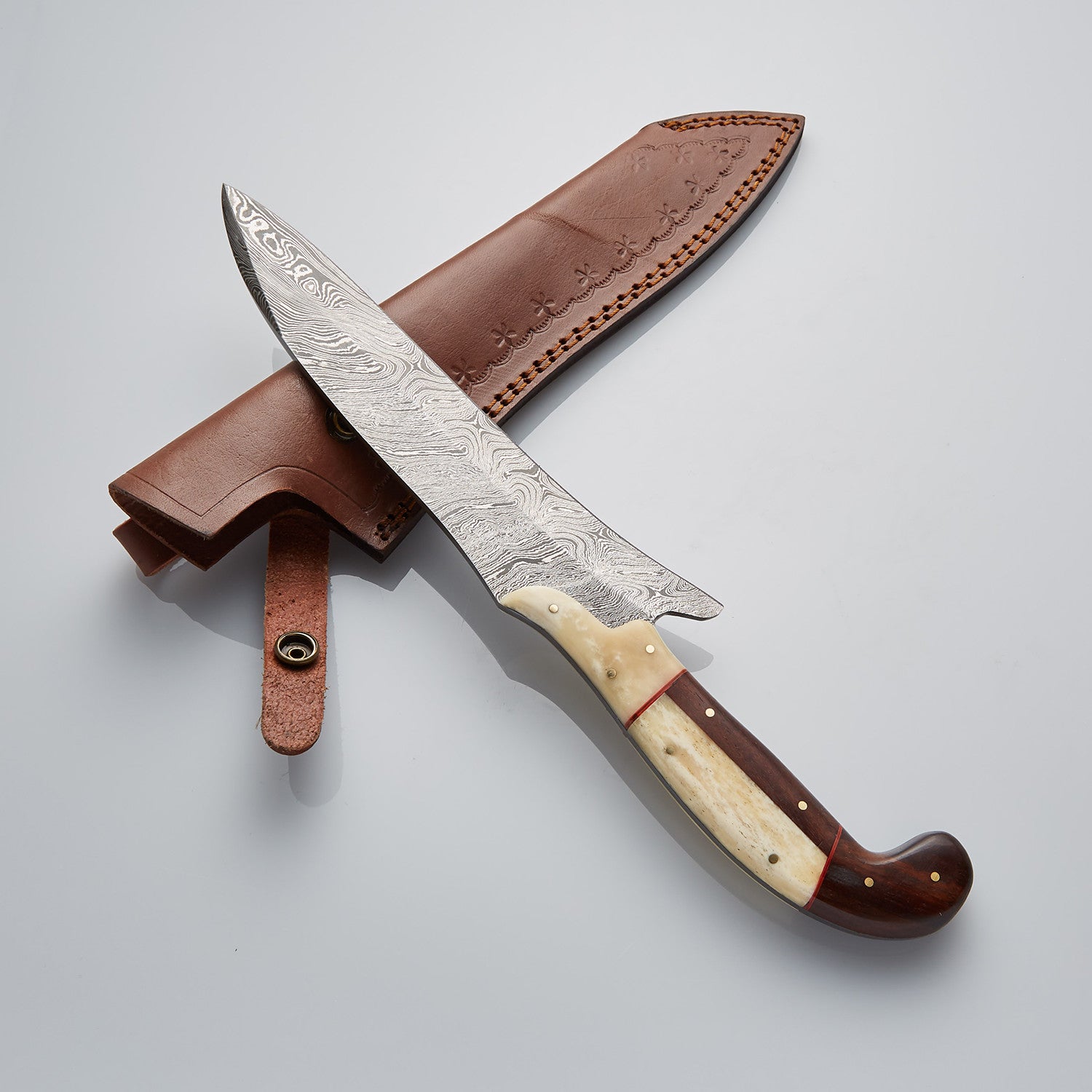 Handmade Damascus Steel Chef Knife with Bone &amp; Wood Handle Knives Craft