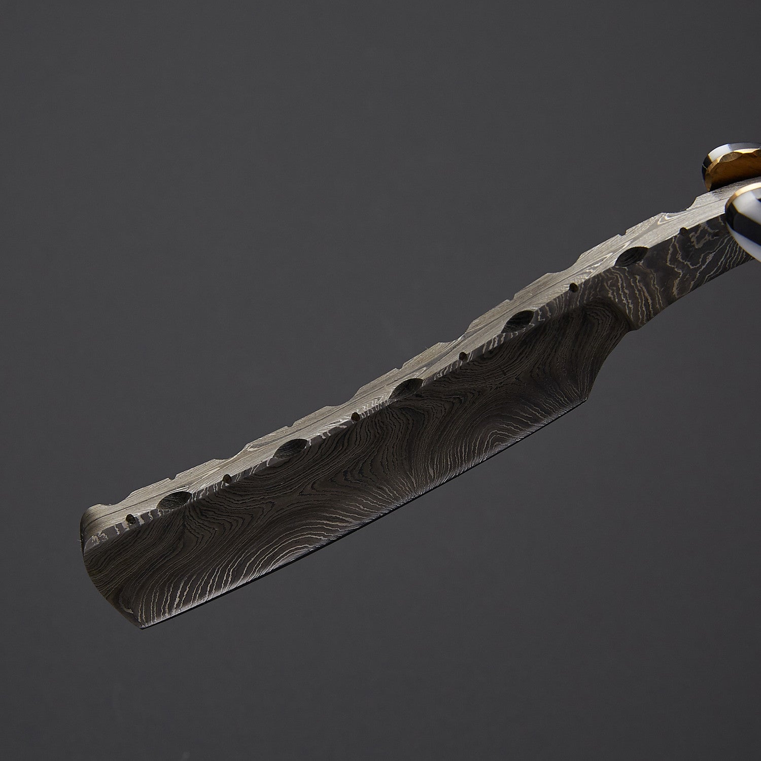 Damascus Steel Straight Razor Folding Knife Elegant Striped Handle, Leather Sheath Knives Craft