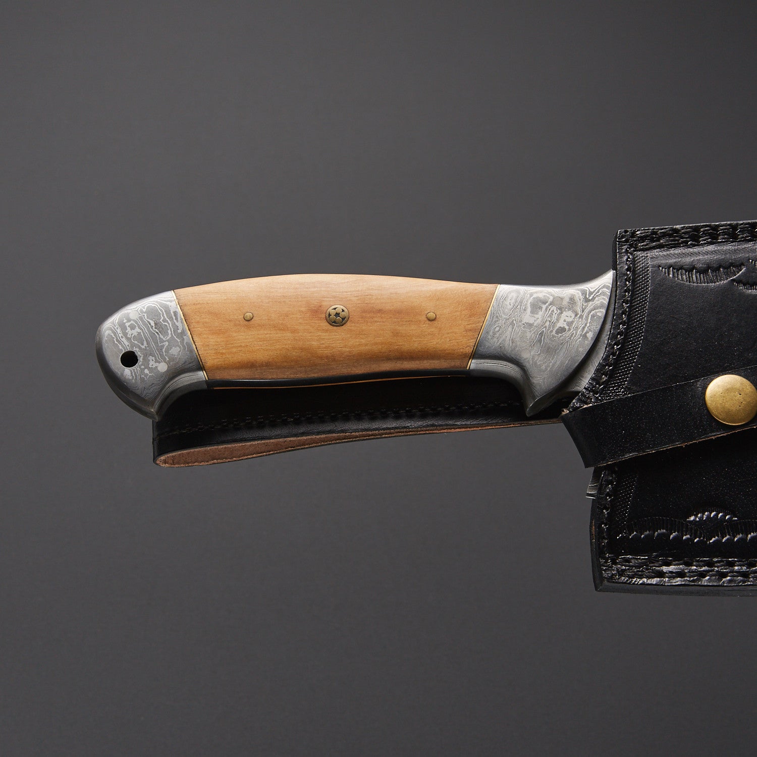 Hand-Forged Damascus Steel Cleaver Knife with Wood Handle + Leather Sheath Knives Craft