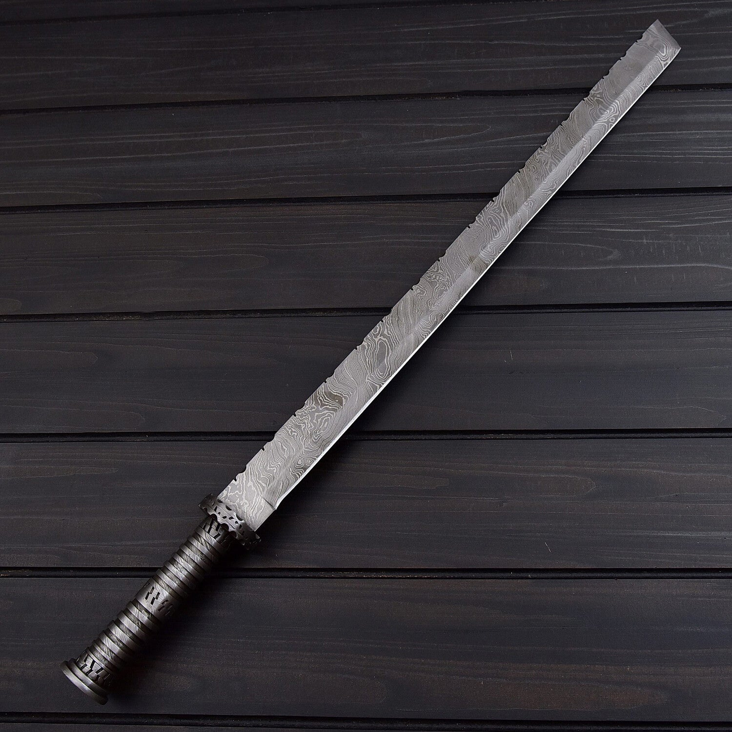 Handmade Damascus Steel Straight Sword with Leather Sheath Knives Craft