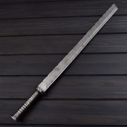 Handmade Damascus Steel Straight Sword with Leather Sheath Knives Craft