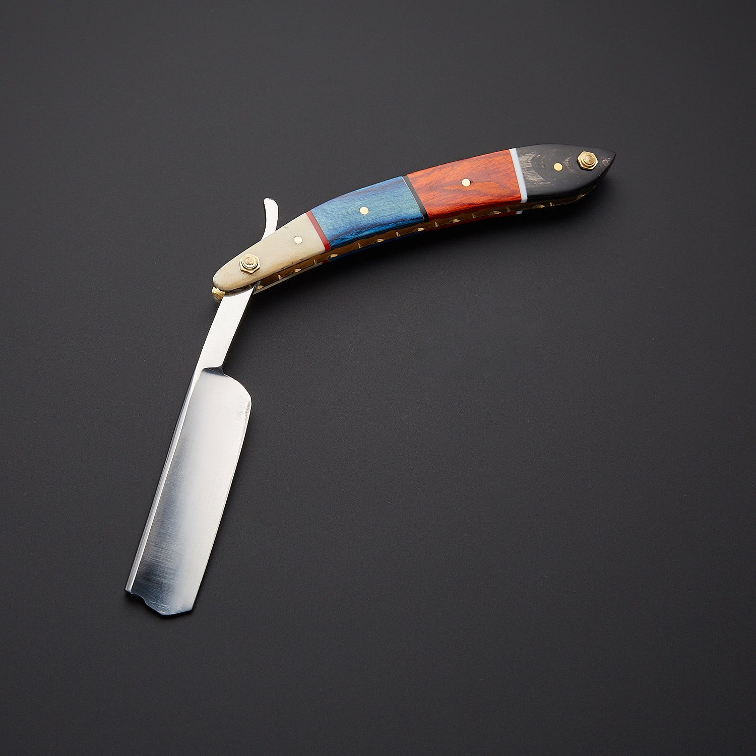 Damascus Steel Straight Razor Folding Knife Colorful Wooden Handle, Leather Sheath Knives Craft