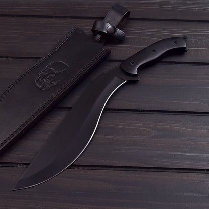 Black Tactical Kukri Knife with Custom Leather Sheath Knives Craft