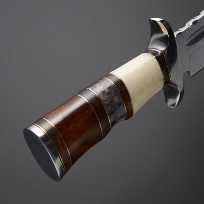 Custom Handmade Hunting Knife with Bone &amp; Wood Handle + Leather Sheath Knives Craft