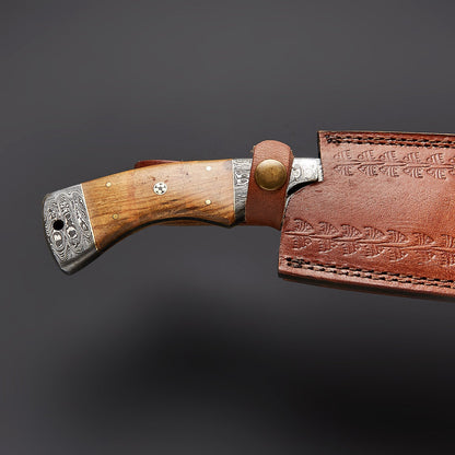 Hand-Forged Damascus Steel Tracker Knife with Wood Handle &amp; Leather Sheath Knives Craft