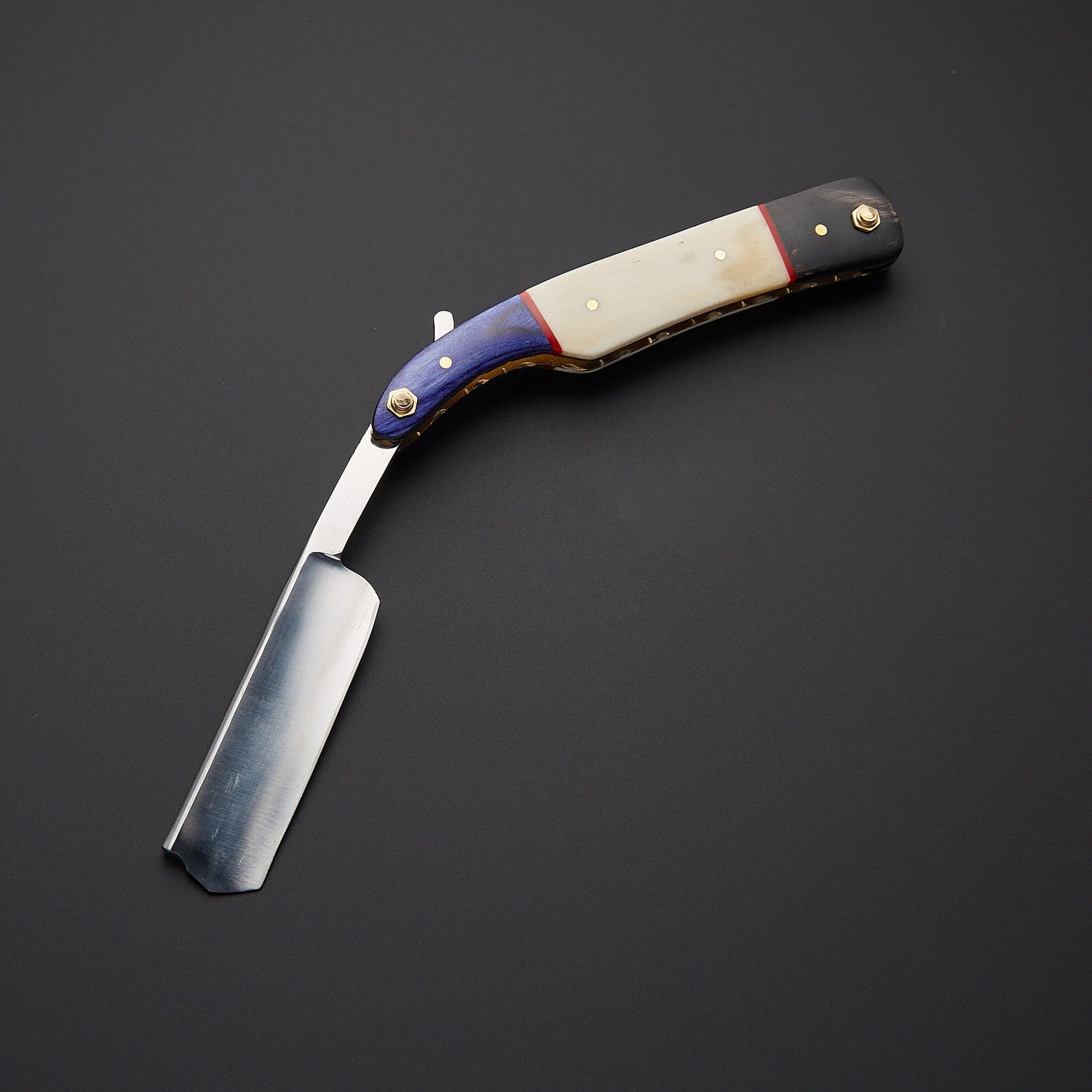 Damascus Steel Straight Razor Folding Knife  Artistic Wooden Handle, Leather Sheath Knives Craft