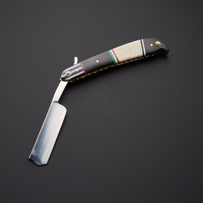 Damascus Steel Straight Razor Folding Knife Elegant Wooden Handle, Leather Sheath Knives Craft