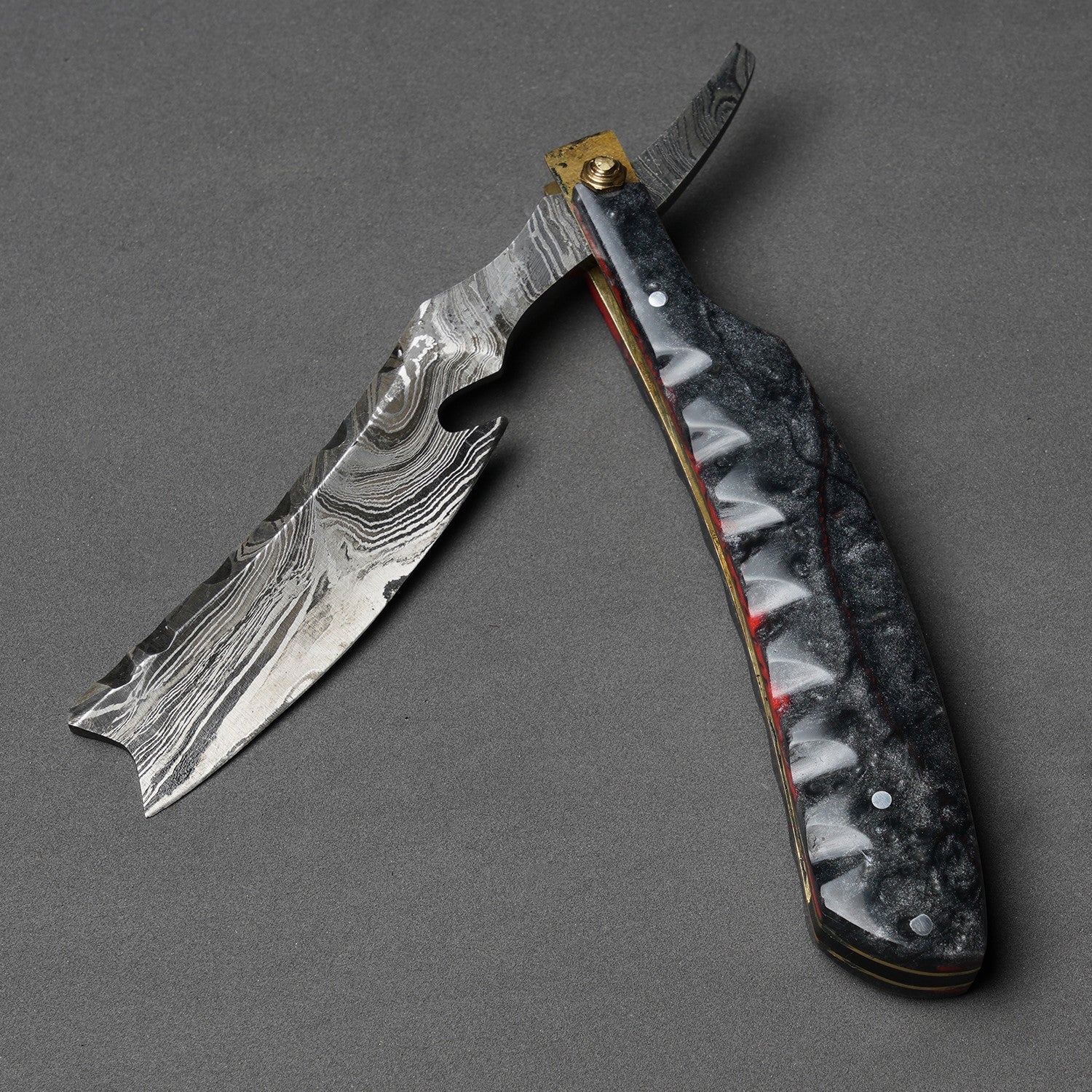 Damascus Steel Straight Razor Folding Knife  Bold Wooden Handle, Leather Sheath Knives Craft