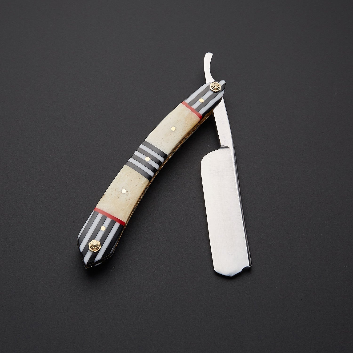 Damascus Steel Straight Razor Folding Knife  Elegant Striped Wooden Handle, Leather Sheath Knives Craft