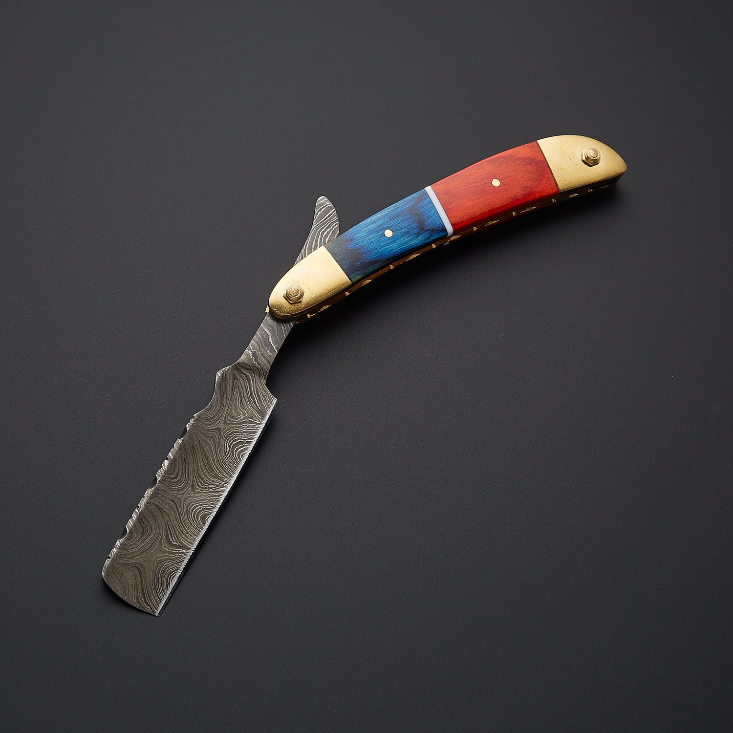 Damascus Steel Folding Knife Vibrant Wooden Handle, Leather Sheath Knives Craft