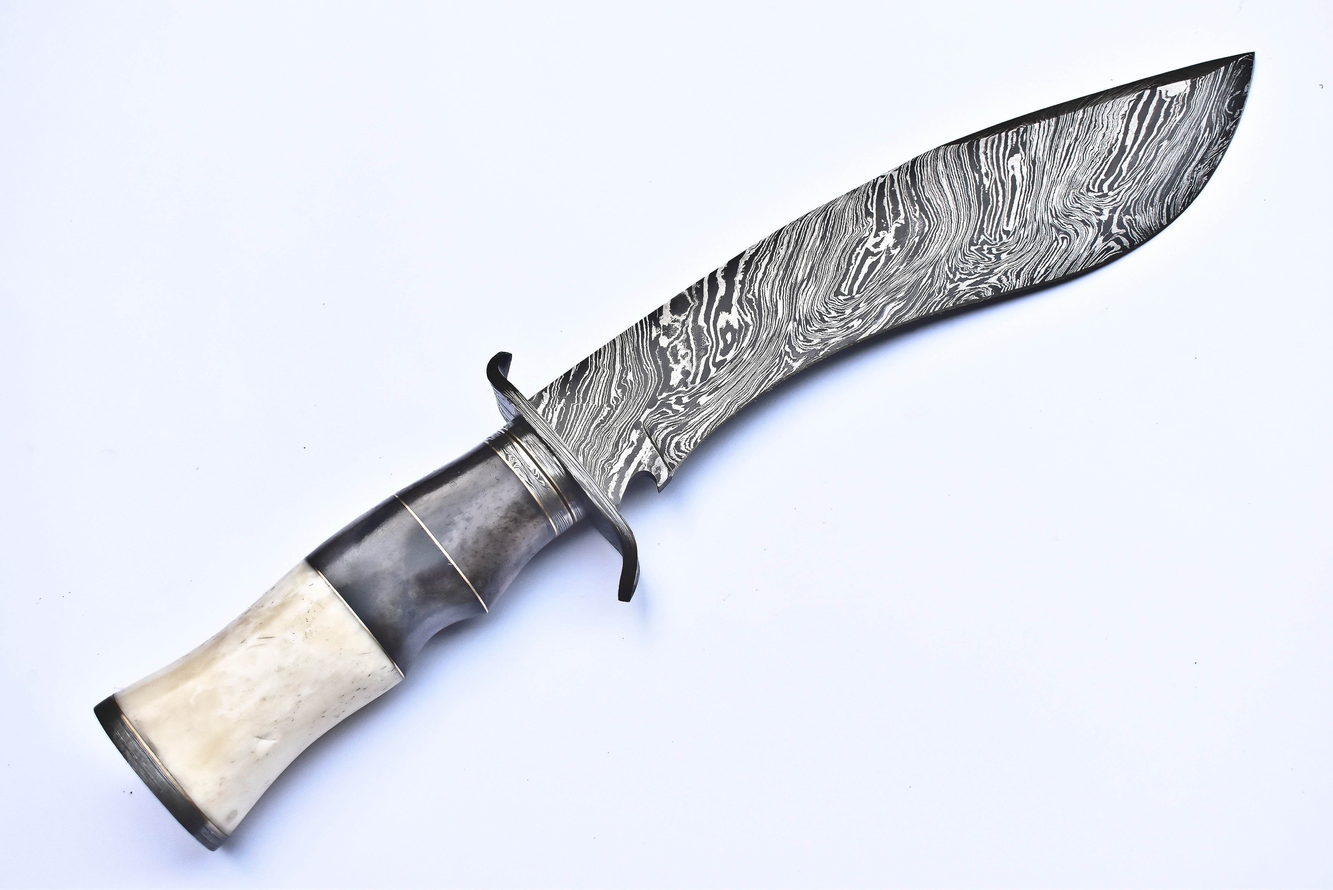 Handmade Damascus Kukri Knife – 15” Twist Fire Pattern Blade Knives Craft