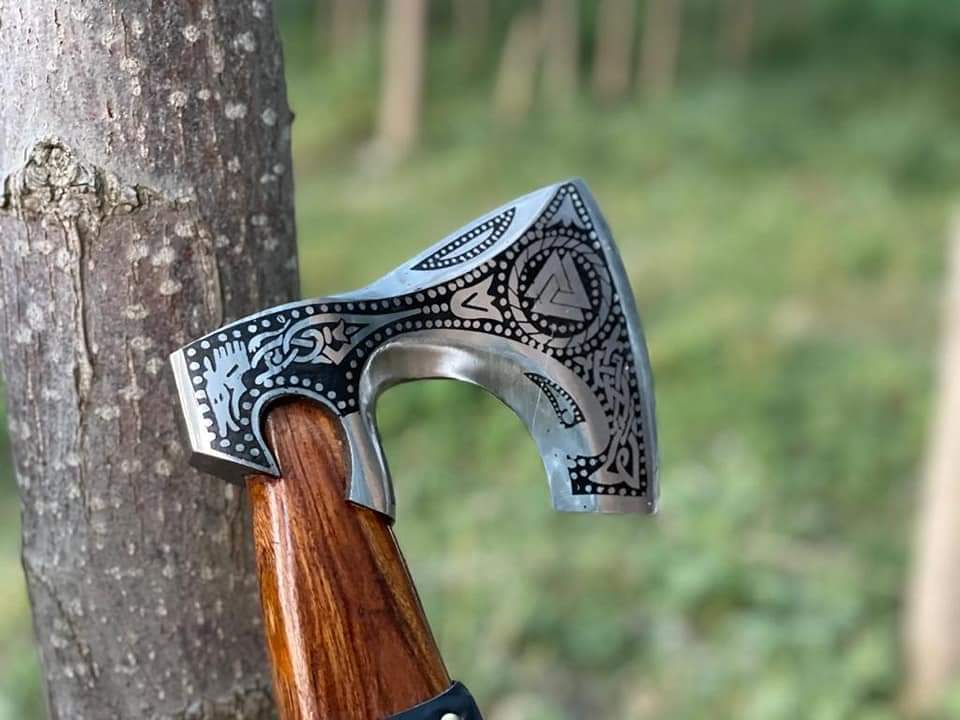 Hand-Forged High Carbon Steel Axe – 20” with Engraved Blade Knives Craft