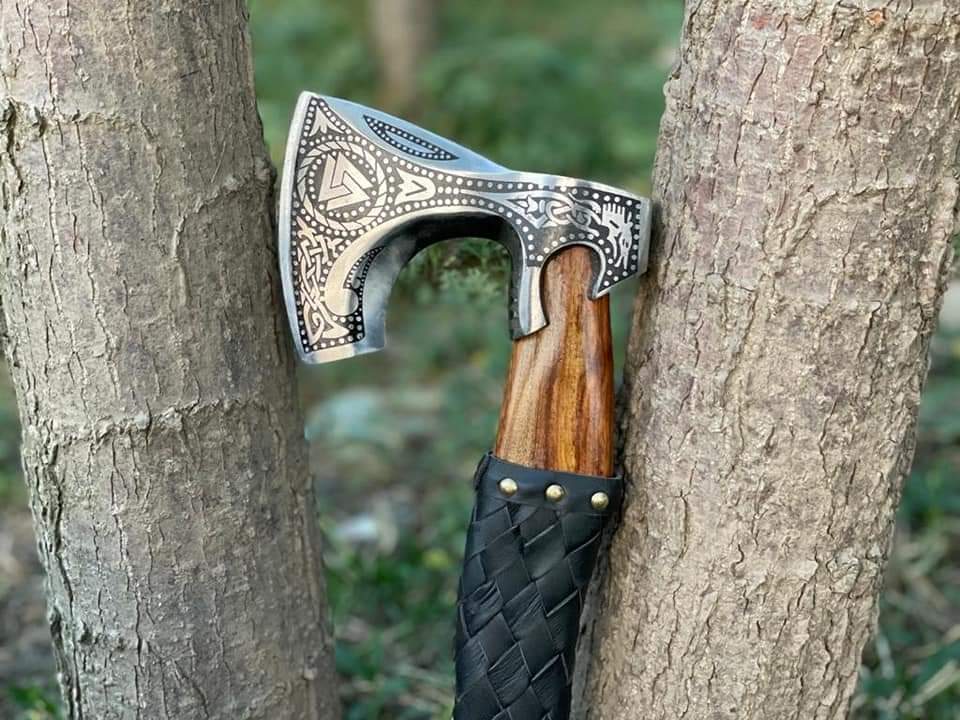 Hand-Forged High Carbon Steel Axe – 20” with Engraved Blade Knives Craft