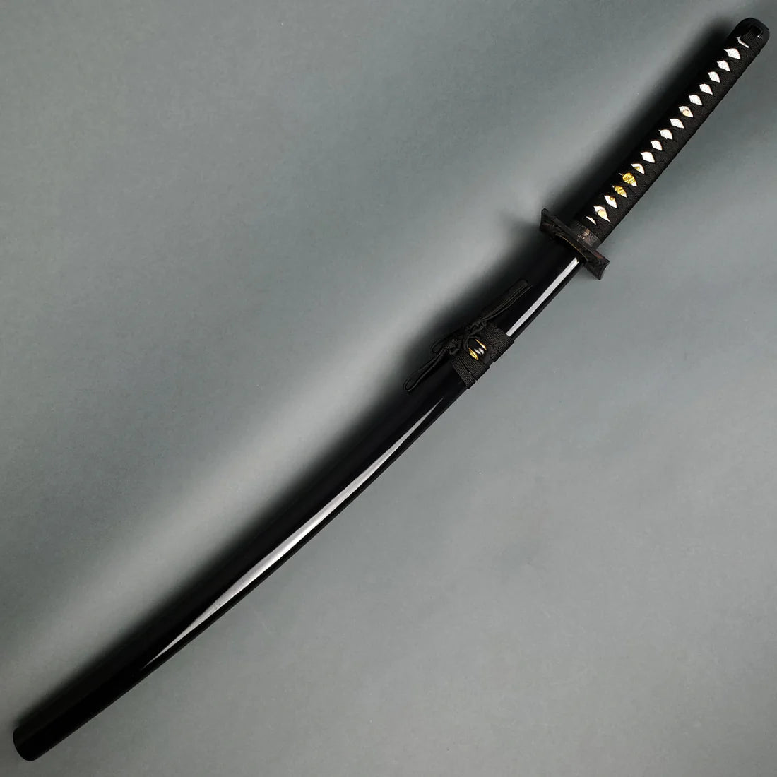 Hand-Forged Samurai Katana with Black Handle &amp; Glossy Scabbard Knives Craft