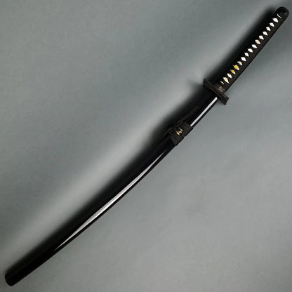 Hand-Forged Samurai Katana with Black Handle &amp; Glossy Scabbard Knives Craft
