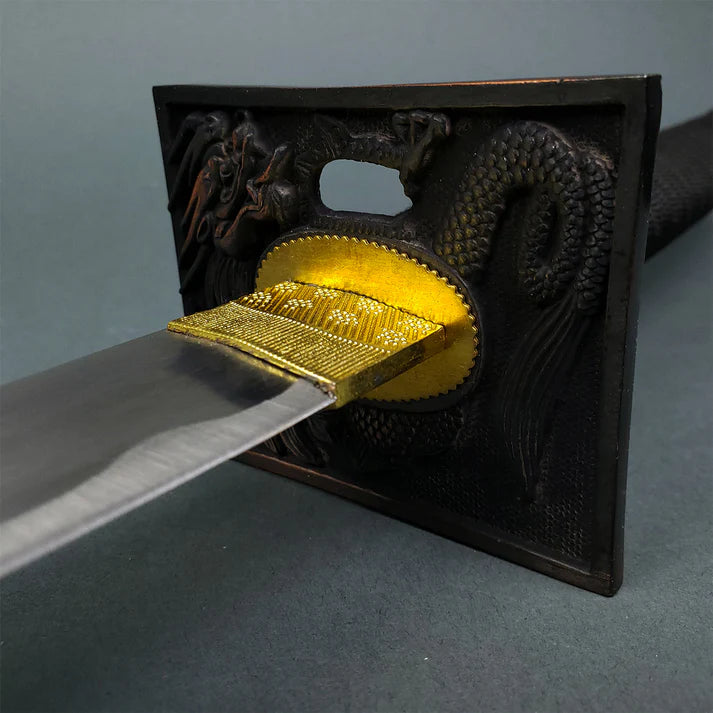 Hand-Forged Samurai Katana with Black Handle &amp; Glossy Scabbard Knives Craft
