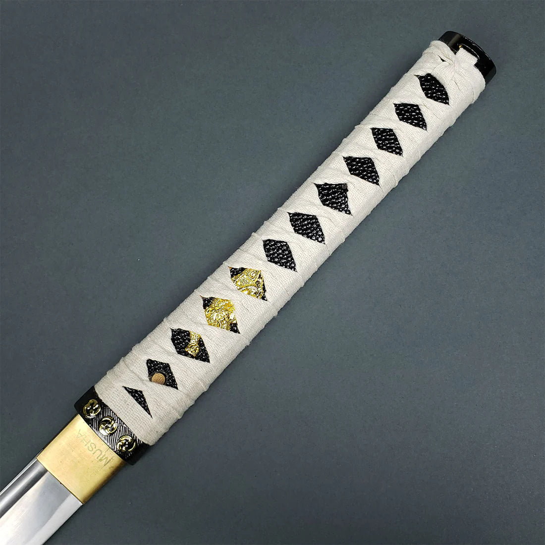 Hand-Forged Samurai Katana with White Handle &amp; Black Scabbard Knives Craft