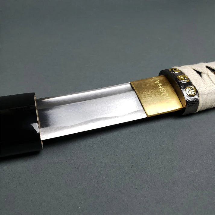 Hand-Forged Samurai Katana with White Handle &amp; Black Scabbard Knives Craft