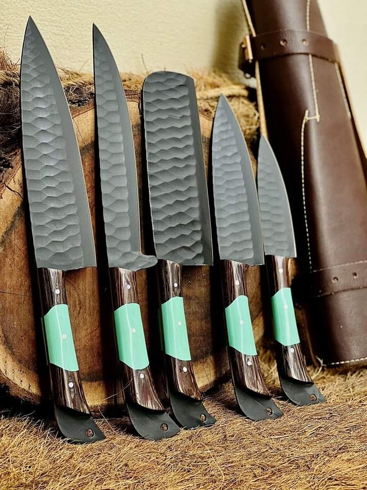 6-Piece Professional Chef Knife Set – Hand-Forged High Carbon Steel with Leather Roll Bag Knives Craft