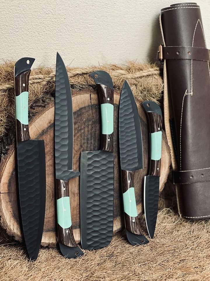 6-Piece Professional Chef Knife Set – Hand-Forged High Carbon Steel with Leather Roll Bag Knives Craft