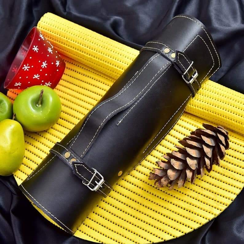 5-Piece Professional Damascus Kitchen Knife Set with Blue Handles &amp; Leather Roll Bag Knives Craft