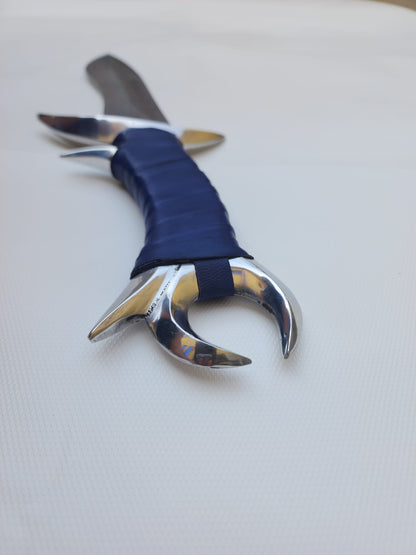 Fantasy Damascus Steel Bowie Knife with Moon Splinted Handle