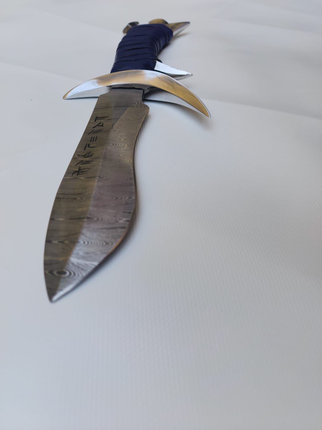 Fantasy Damascus Steel Bowie Knife with Moon Splinted Handle