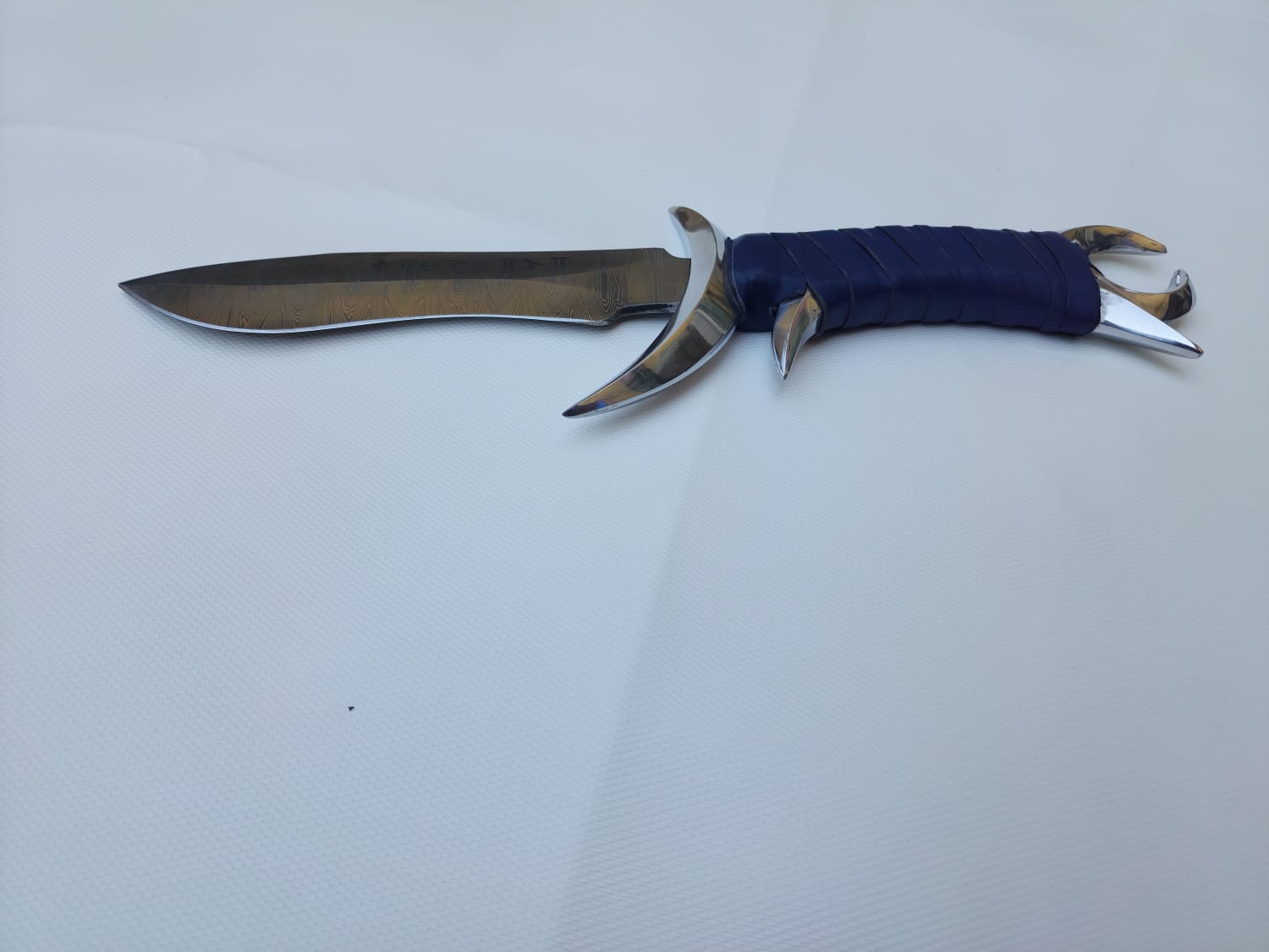 Fantasy Damascus Steel Bowie Knife with Moon Splinted Handle