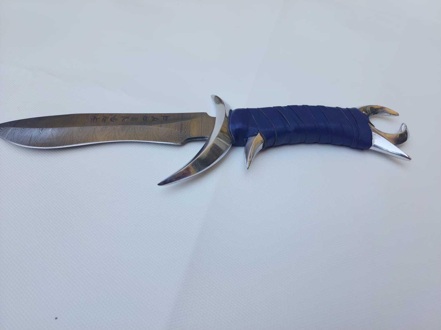 Fantasy Damascus Steel Bowie Knife with Moon Splinted Handle