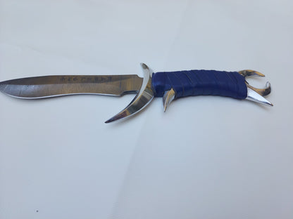 Fantasy Damascus Steel Bowie Knife with Moon Splinted Handle