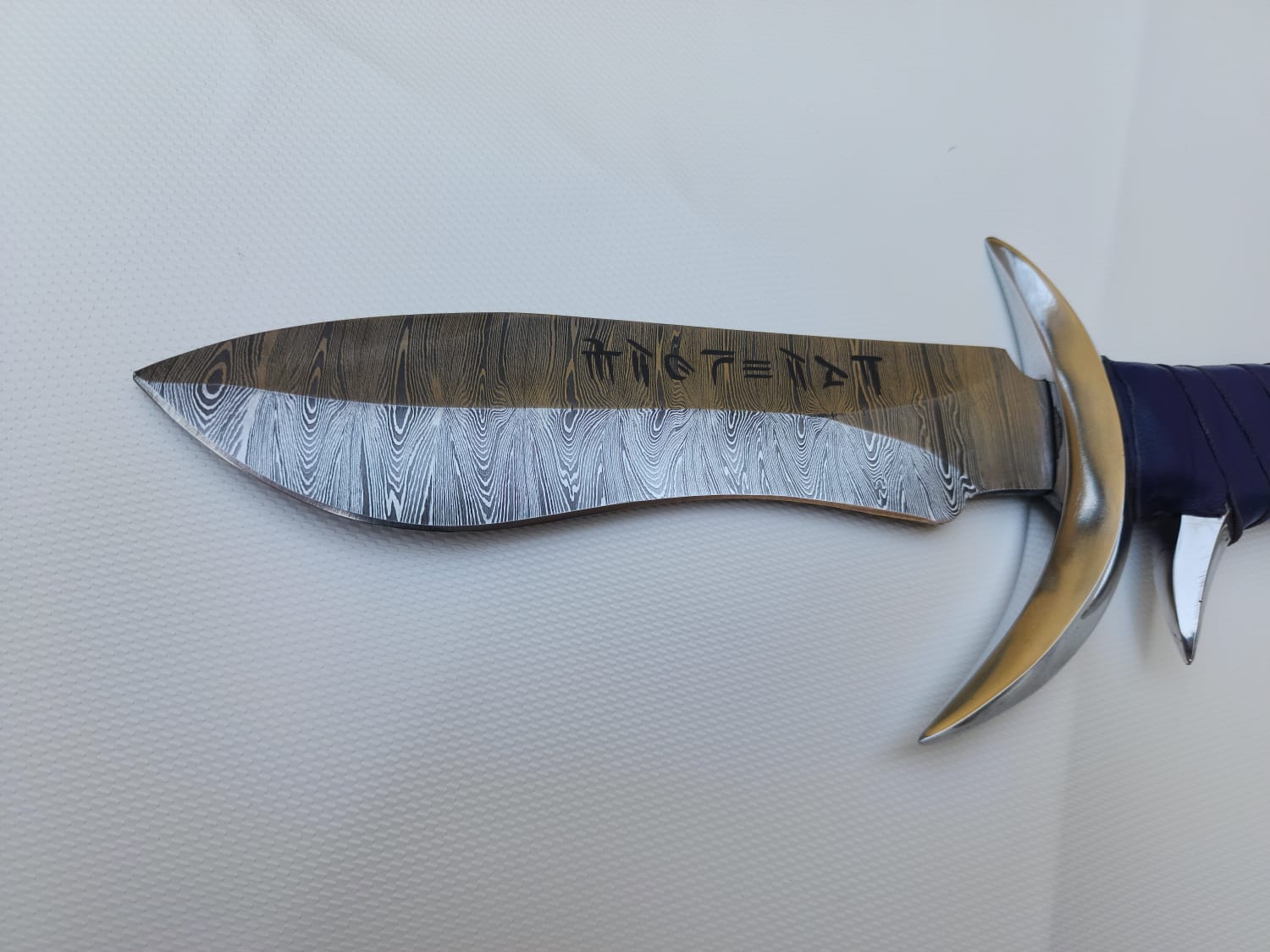Fantasy Damascus Steel Bowie Knife with Moon Splinted Handle