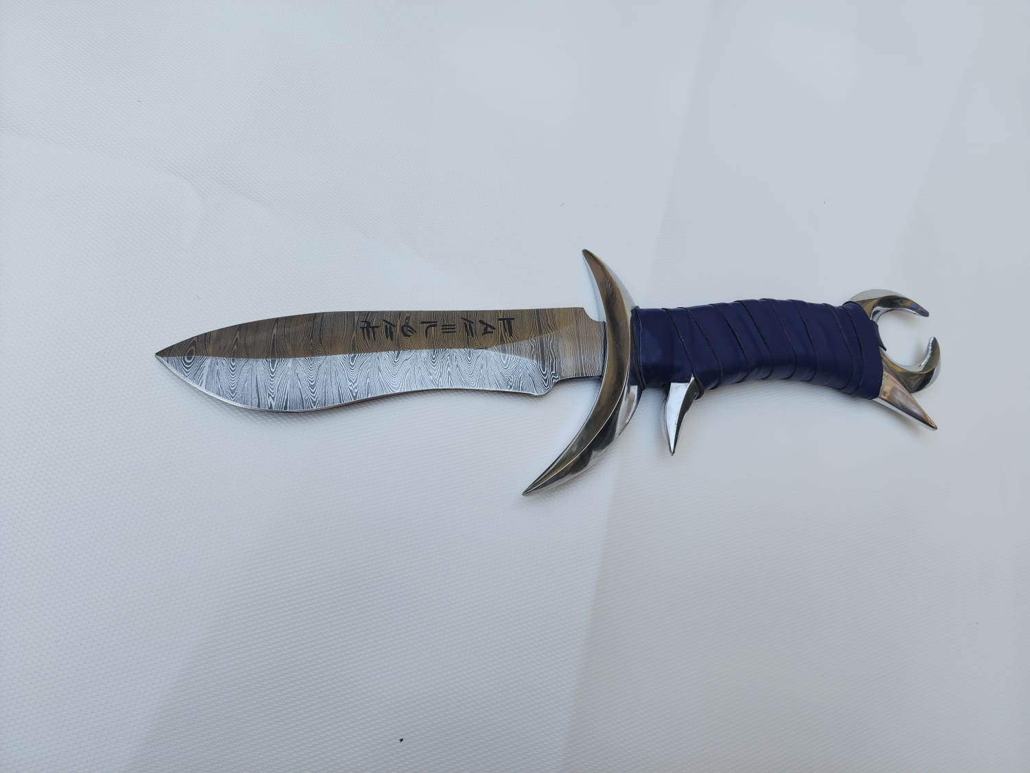 Fantasy Damascus Steel Bowie Knife with Moon Splinted Handle