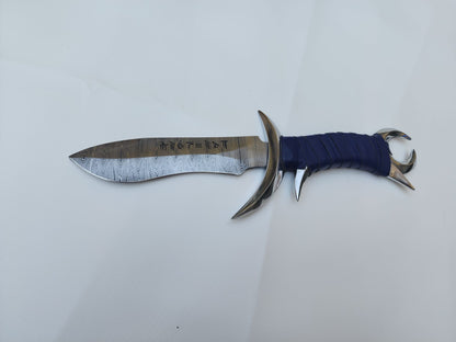 Fantasy Damascus Steel Bowie Knife with Moon Splinted Handle